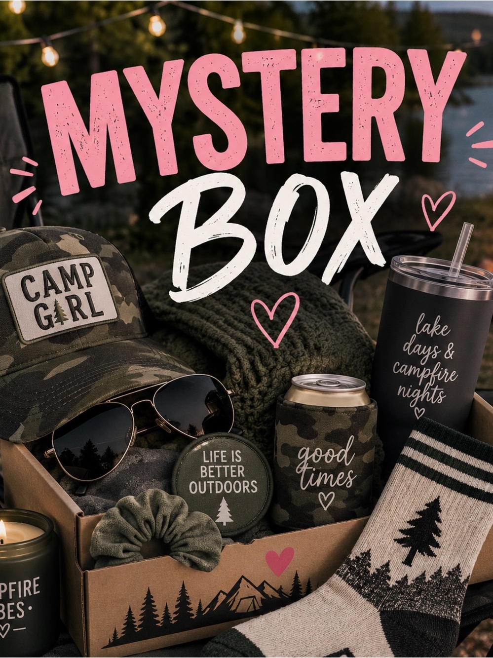 Campfire Cocktails Mystery Box | Camping, Lake Days, Cozy wear, Boozy 10+ items